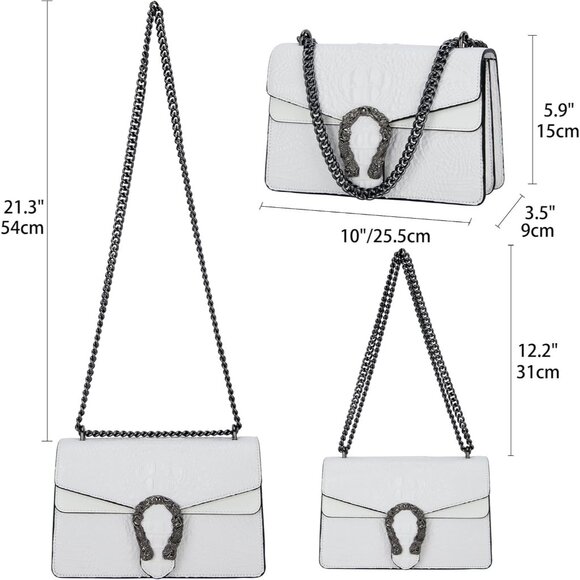 ⚡ Women's Crocodile White Snake Leather Print Casual Satchel Crossbody Handbag - Picture 6 of 7